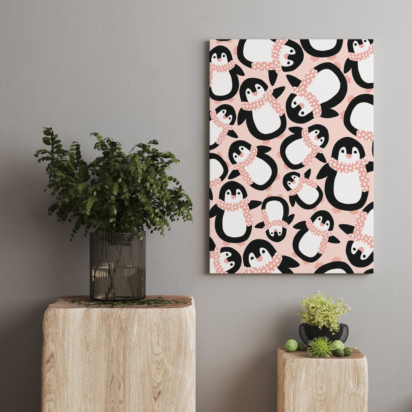 Cute Pink Little Pinguins Nursery Decor Canvas Print