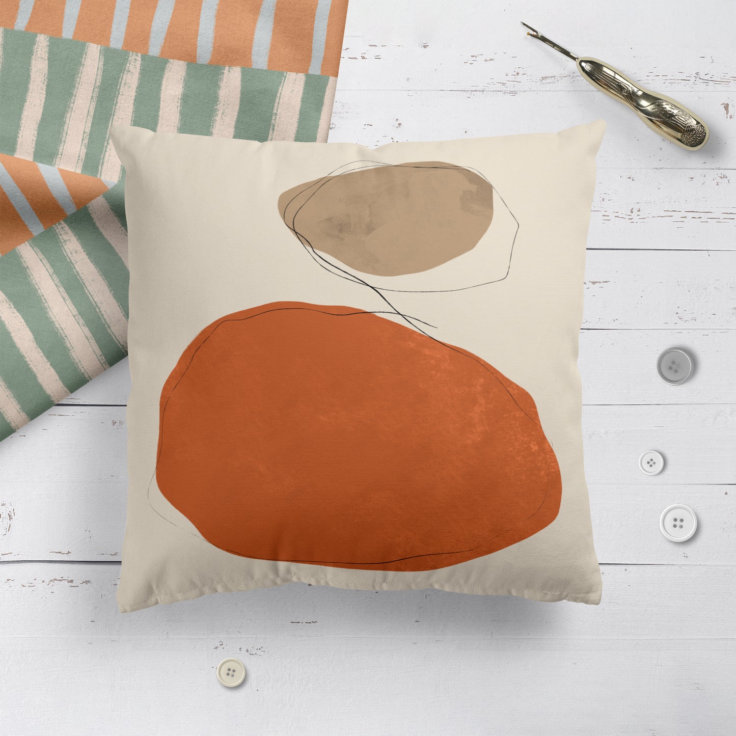 Boho Painted Japandi Shapes Throw Pillow