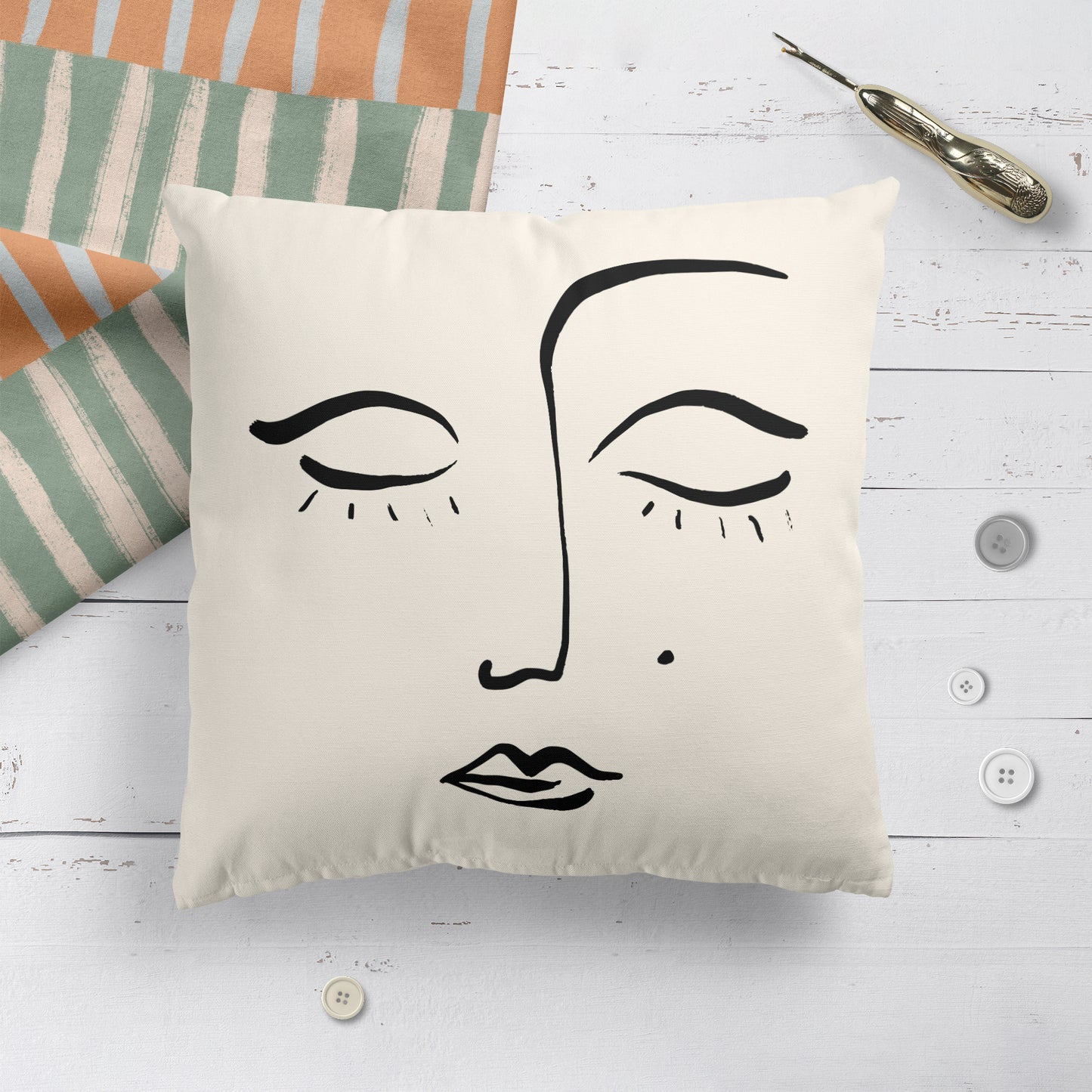 Minimalist Throw Pillow with Sleeping Woman