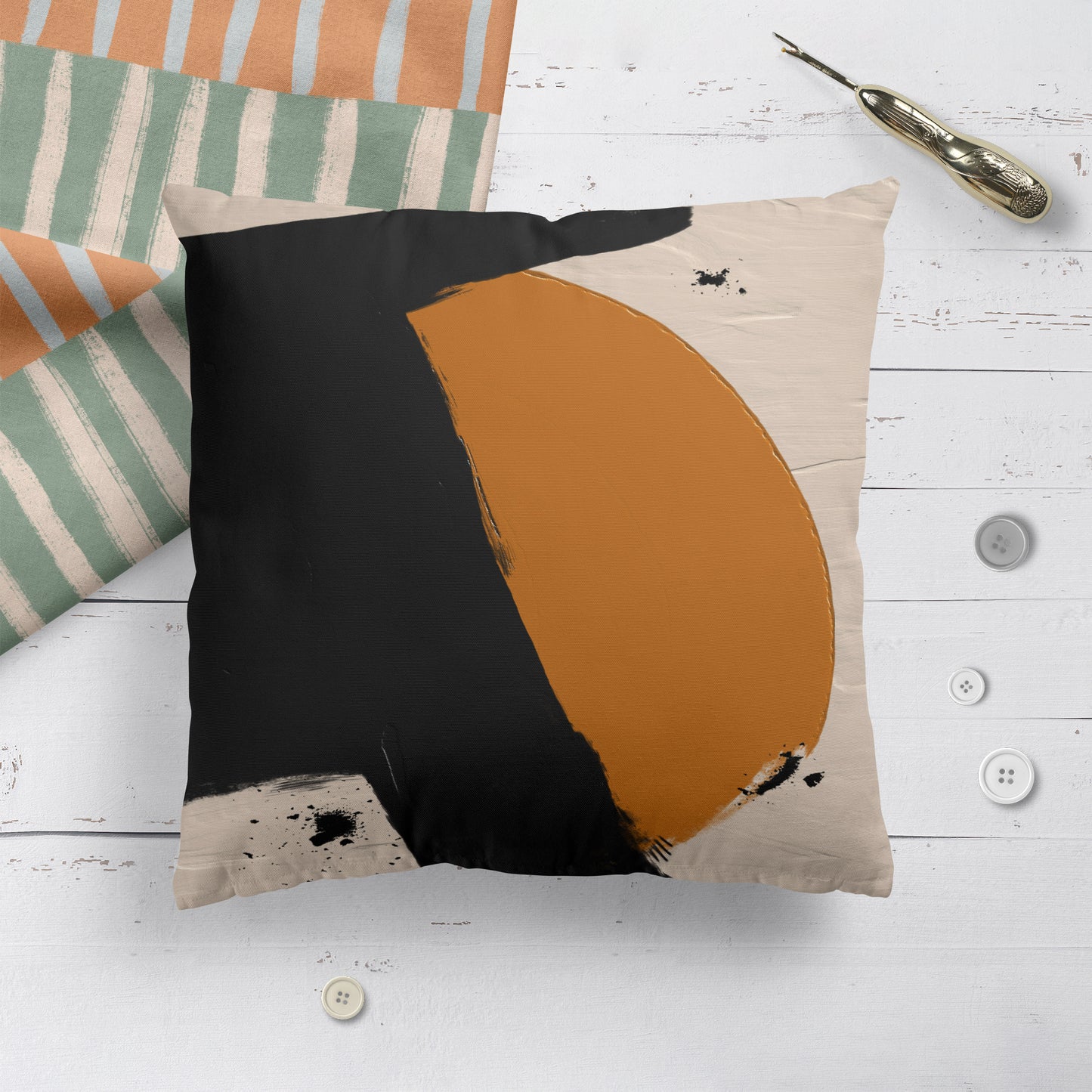 Abstract Sun with Black Brush Throw Pillow