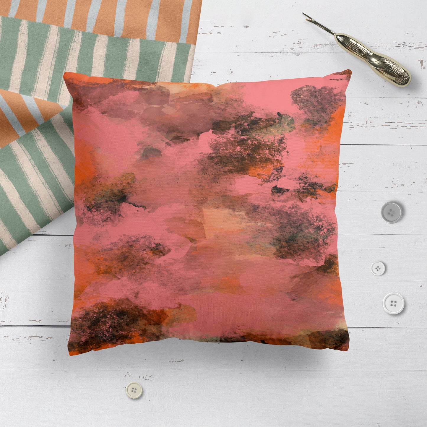 Pink and Orange Paintbrush Throw Pillow