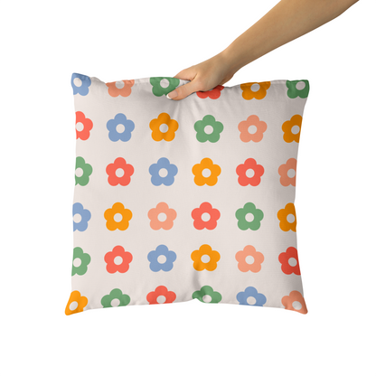 Retro Colorful Flowers 60s Sixites Throw Pillow