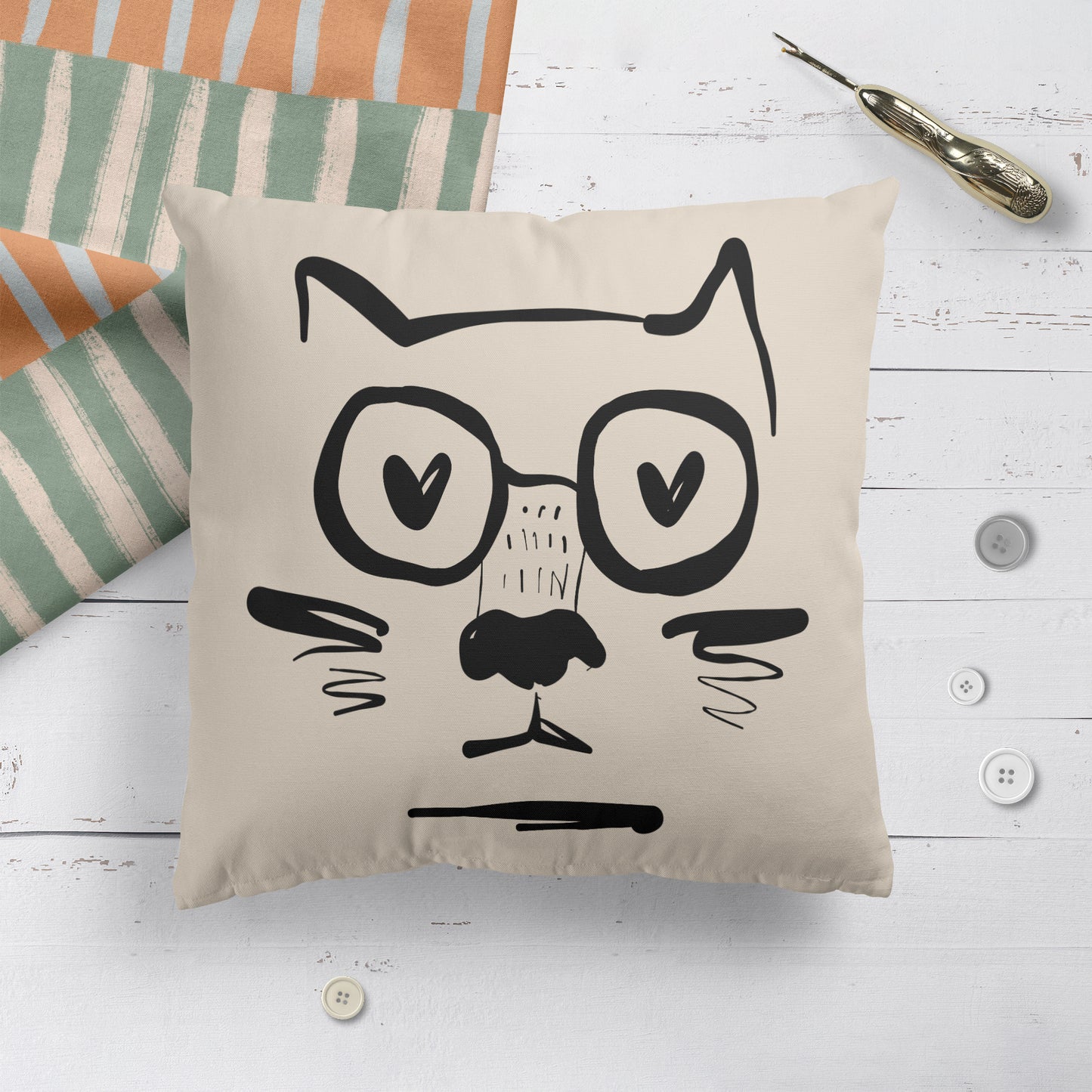 Funny Nerd Cat Drawing Throw Pillow