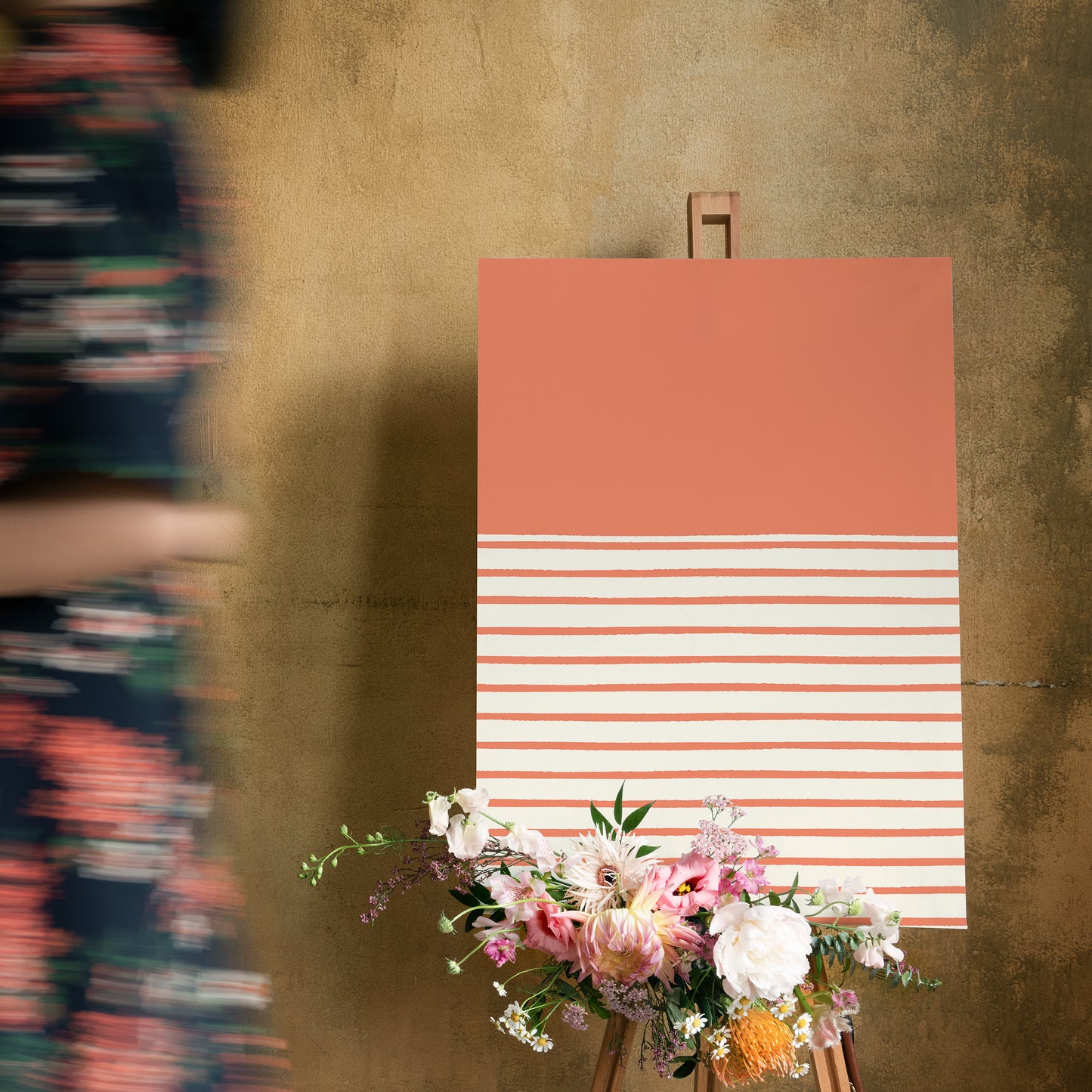 Retro Peach Striped Pattern Canvas Print