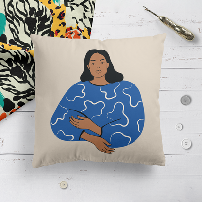 Throw Pillow with Cute Sitting Woman