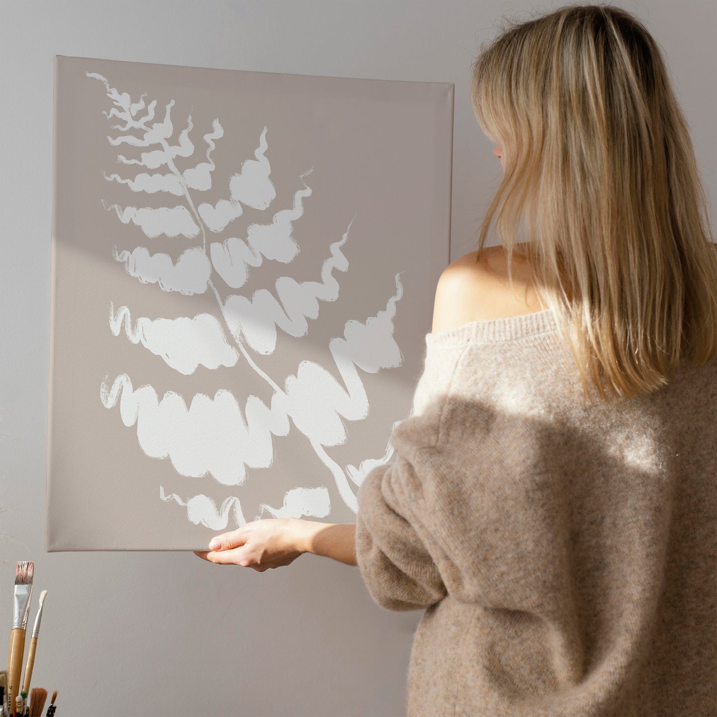 Beige and White Leaf Canvas Print