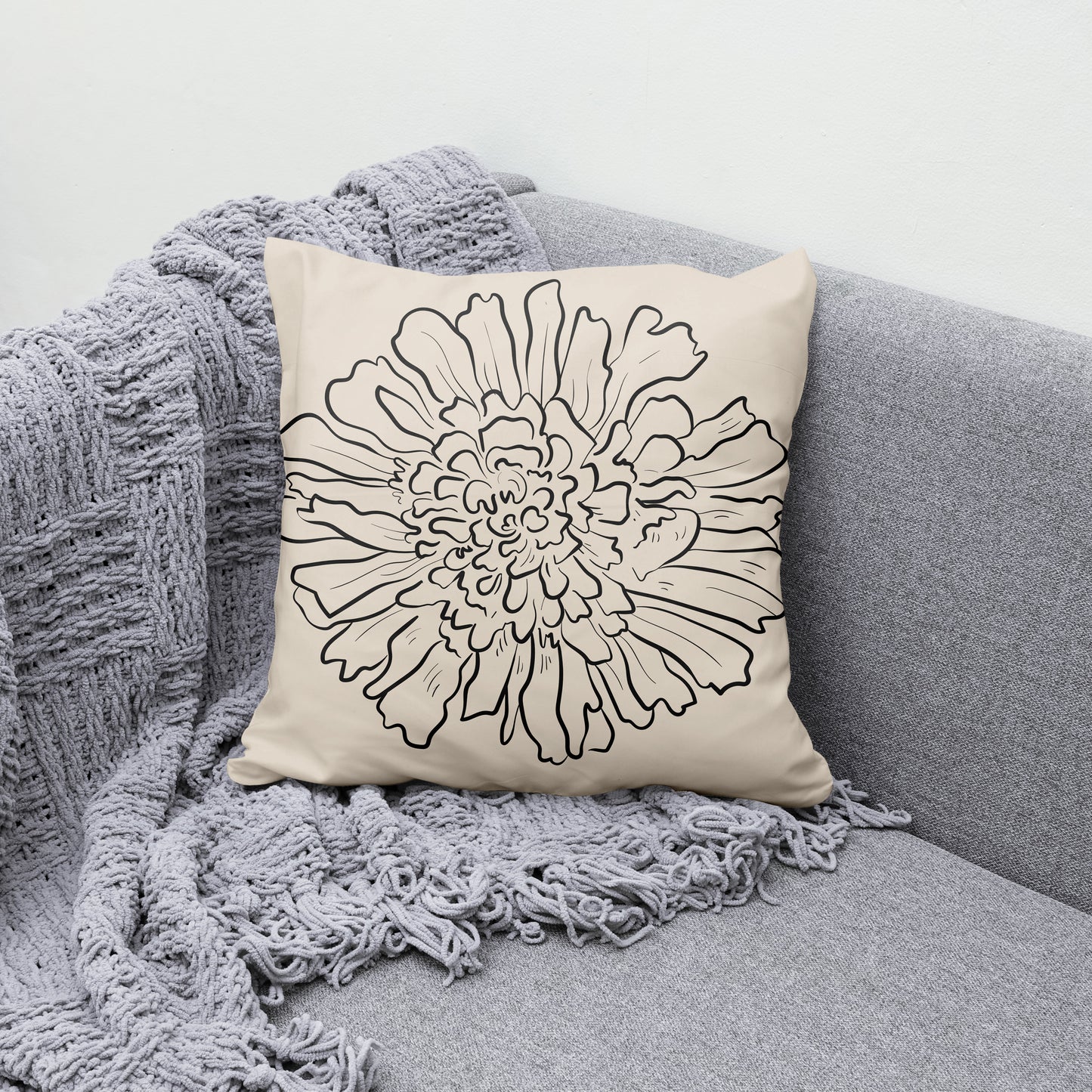 Line Art Flower, Minimalist Throw Pillow