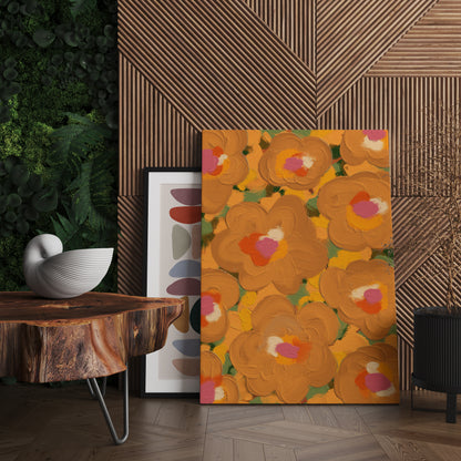 Retro Orange Yellow Flowers Canvas Print