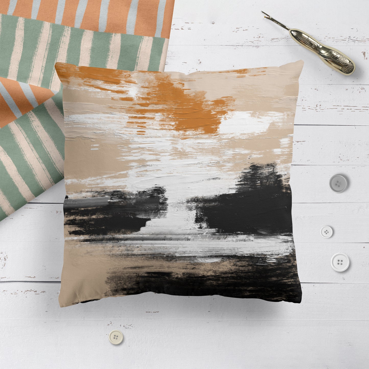 Abstract Beige Painting Throw Pillow
