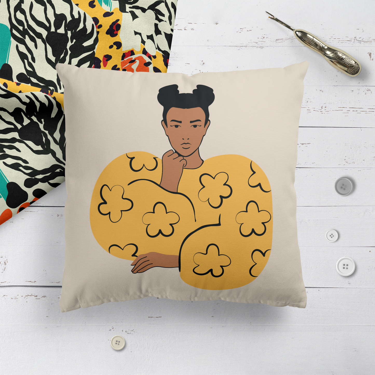 Daisy Girl Cute Yellow Throw Pillow