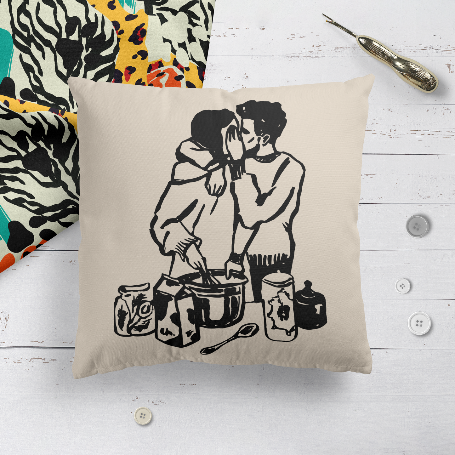 Cooking Couple Throw Pillow