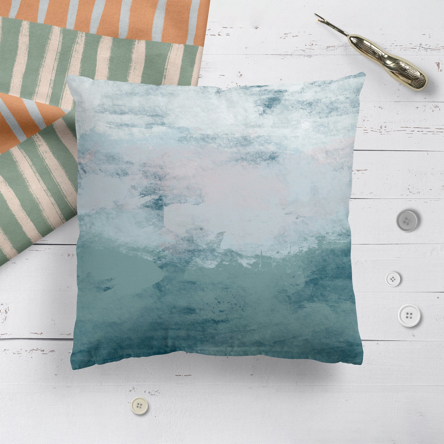 Stormy Seas Blue White Gray Abstract Art Modern Throw Pillow