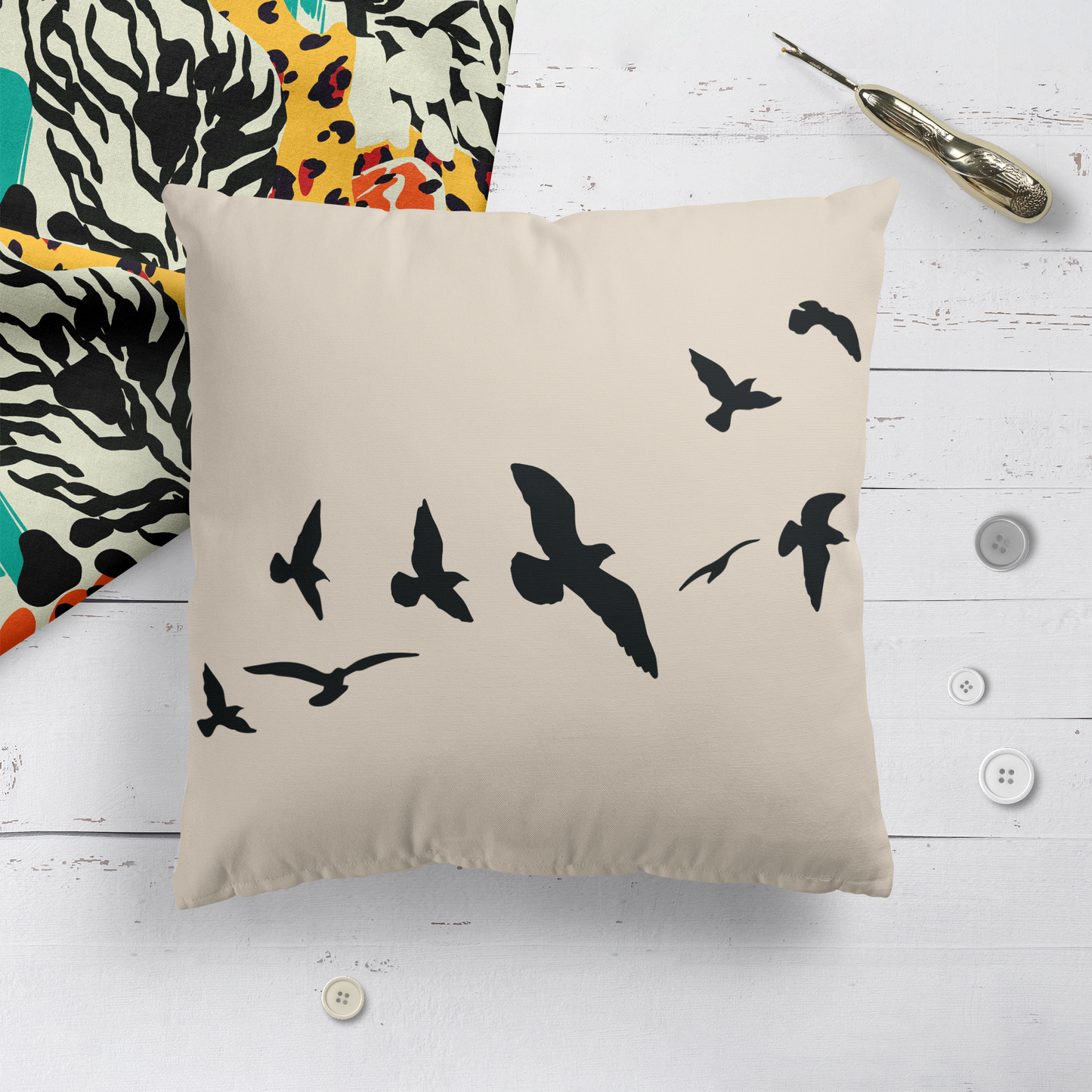 Minimalist Birds Nature Beige Throw Pillow
