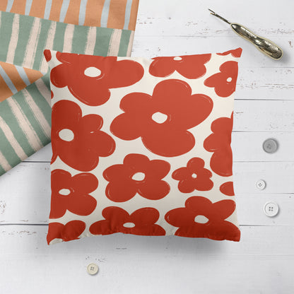 Red Flowers Retro 50s 60s Throw Pillow