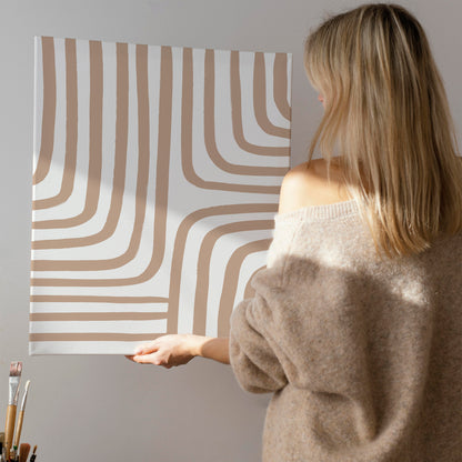 White Beige Striped Art Canvas Print