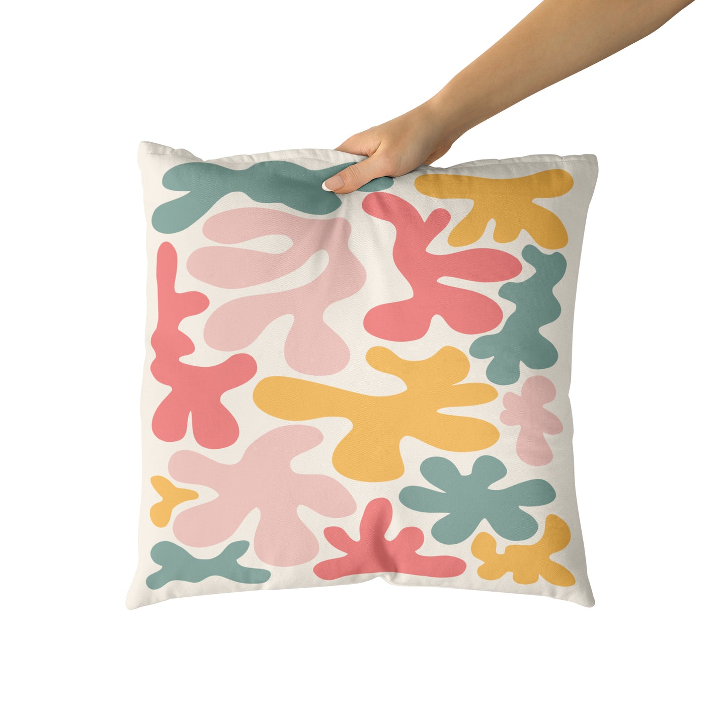 Colorful Throw Pillow with Abstract Botanical Shapes