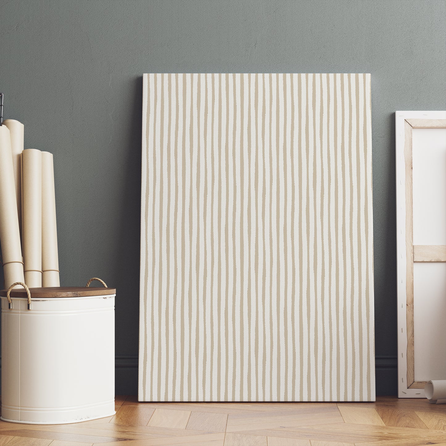 Minimalist Beige Striped Pattern Canvas Print