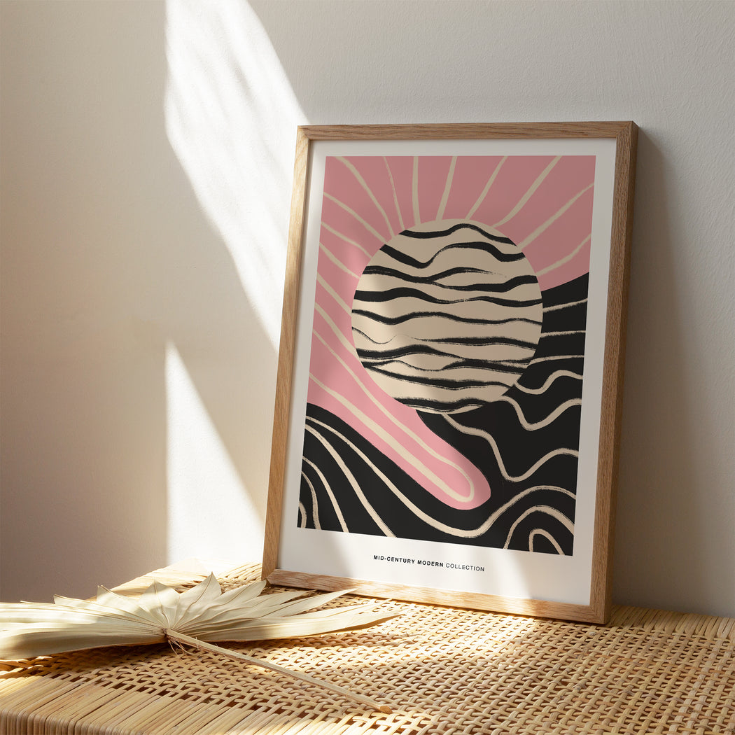 Mid Century Modern Pink Sun Print