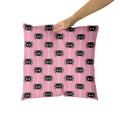 Pink Throw Pillow with Little Cute Spiders