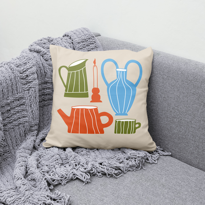 Kitchen Decor Pots Illustration Throw Pillow