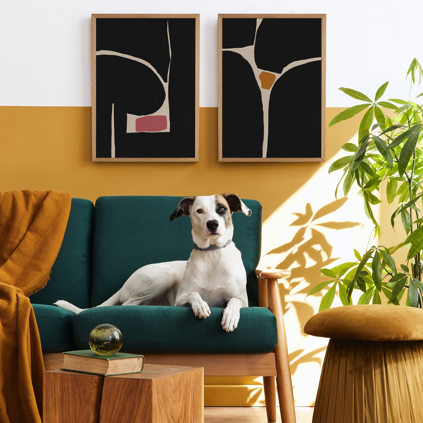 Set of 2 Painted Black Modern Shapes Posters