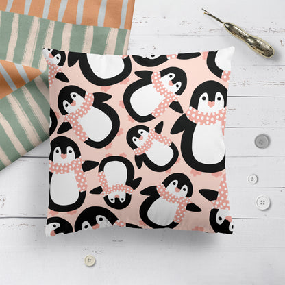 Pink Penguins Animal Pattern Nursery Room Decor Throw Pillow