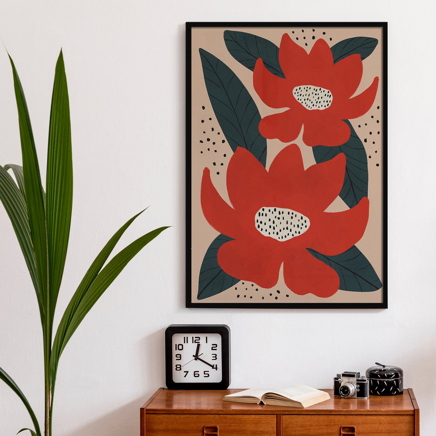 Retro Red Flowers Poster