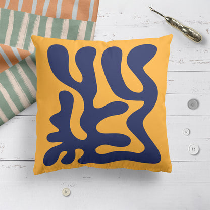 Navy Blue Leaf Throw Pillow