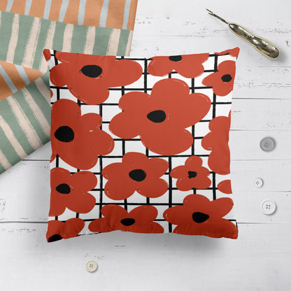 Retro Poppies Flowers 50s 60s Throw Pillow