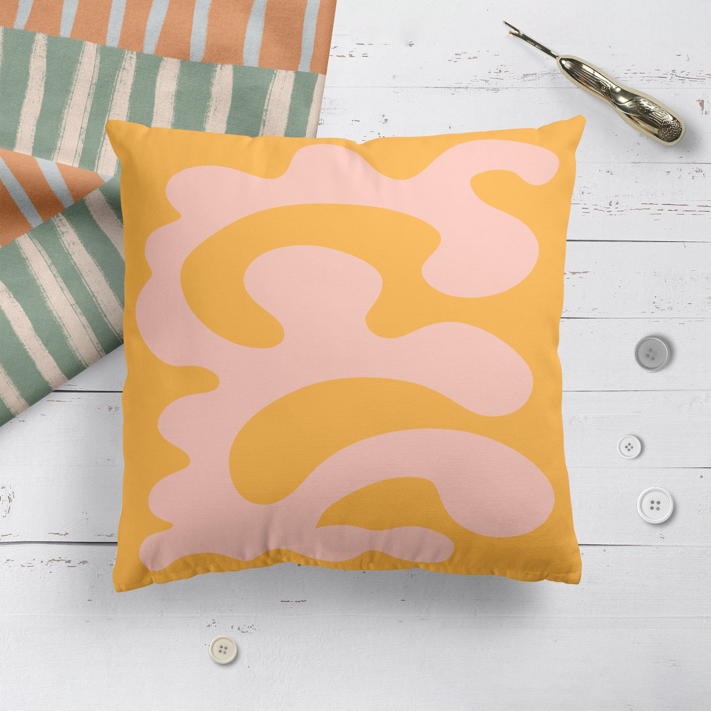 Yellow Throw Pillow with Abstract Shapes