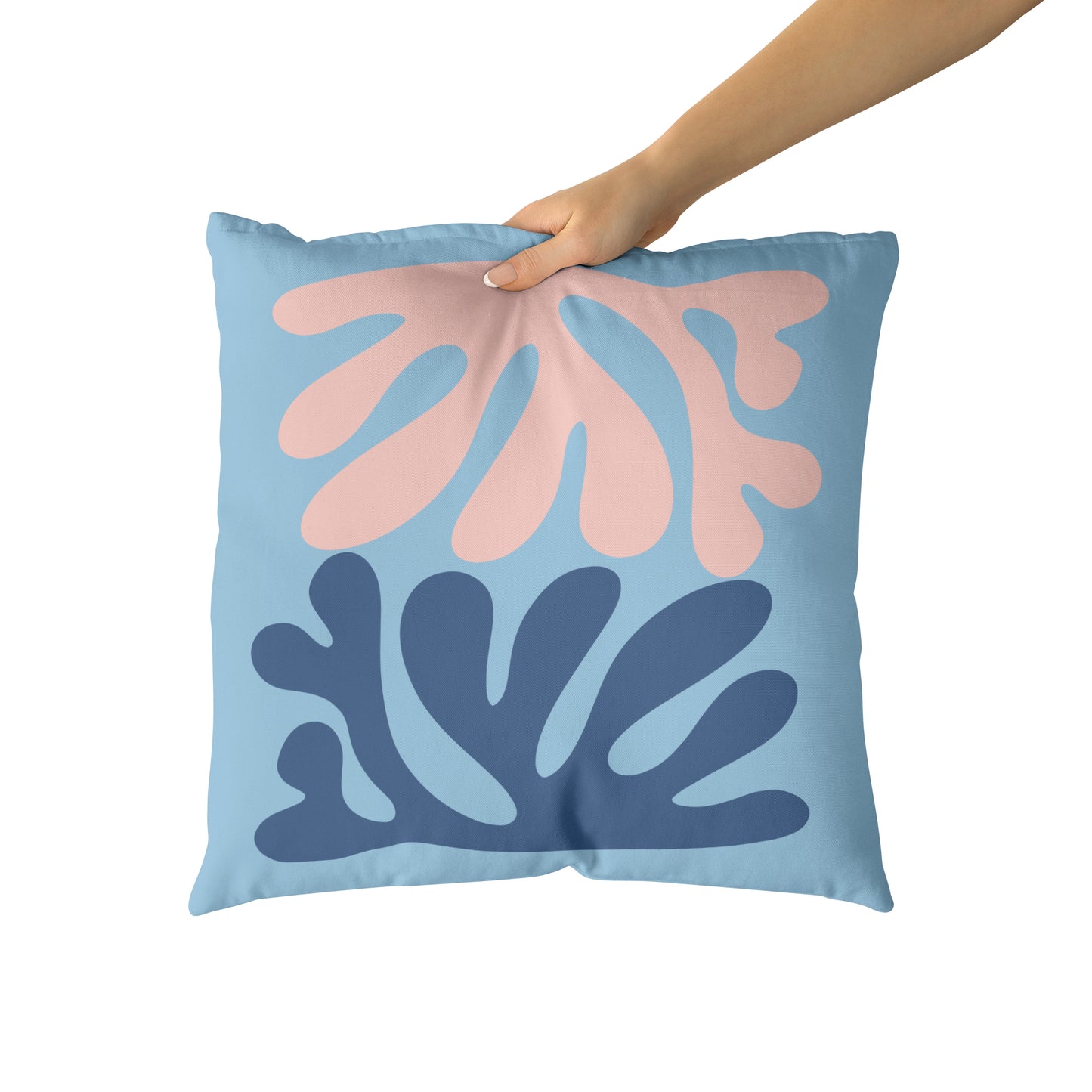 Blue Throw Pillow with Nature Shapes