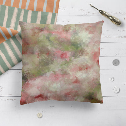 Rose Garden Forest Sage Green Pink Throw Pillow