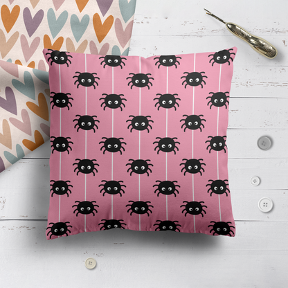 Pink Throw Pillow with Little Cute Spiders