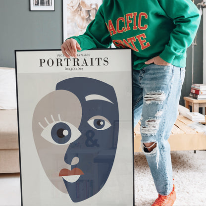 Picasso Cubism Face Grey Poster