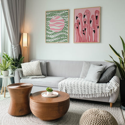 Set of 2 Mid Century Modern Flamingo Pink Posters