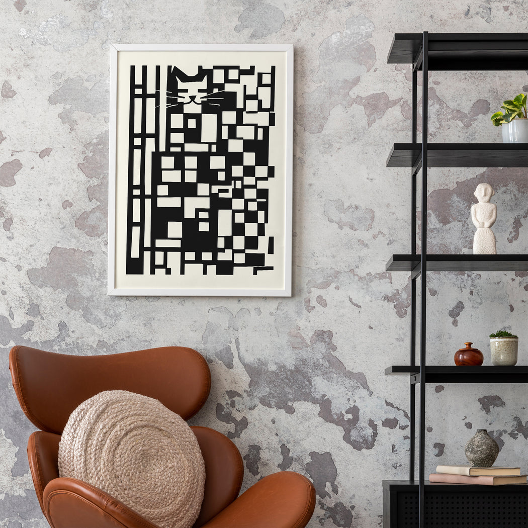 Checkerboard with Cat Poster