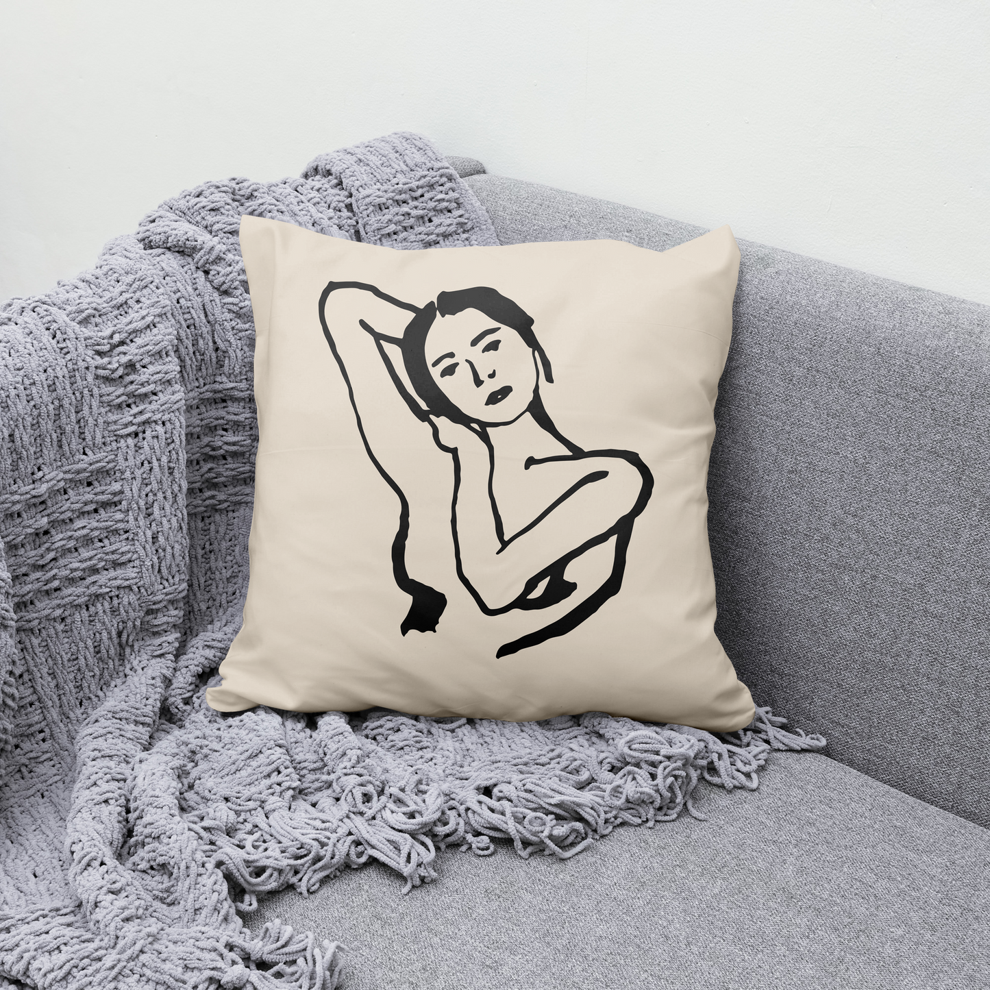 Line Art Woman Throw Pillow