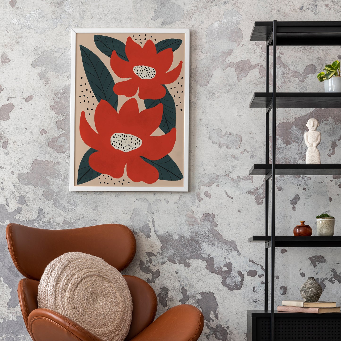 Retro Red Flowers Poster