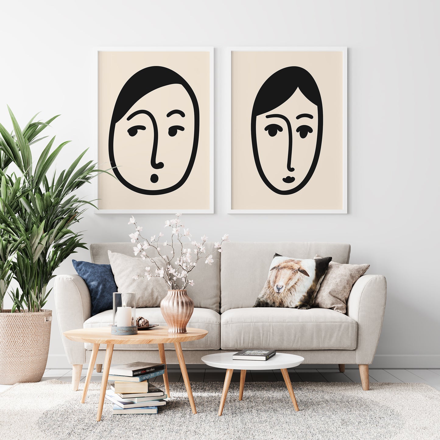 Set of 2 Line Art Face Prints