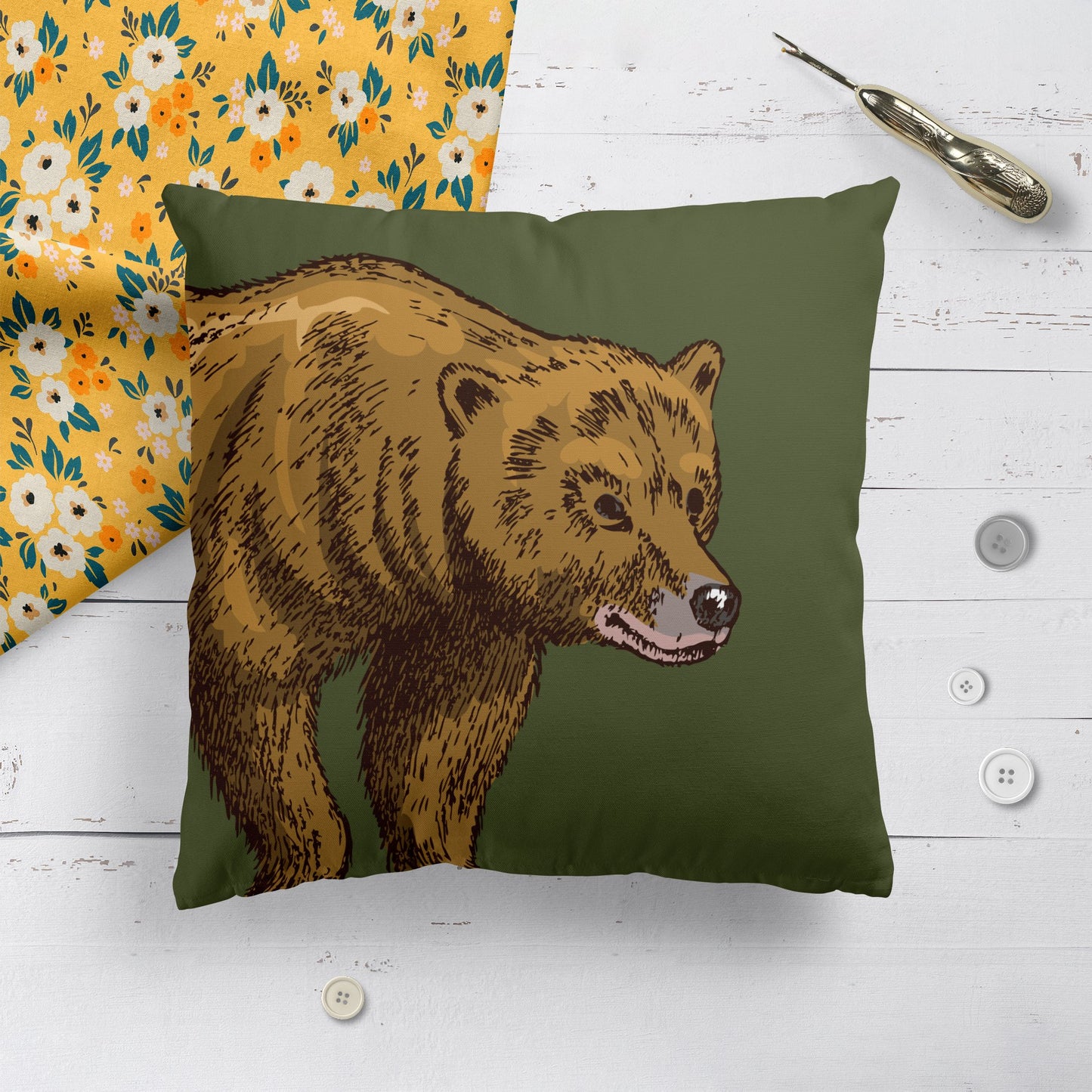 Pillow with Grizzly Bear