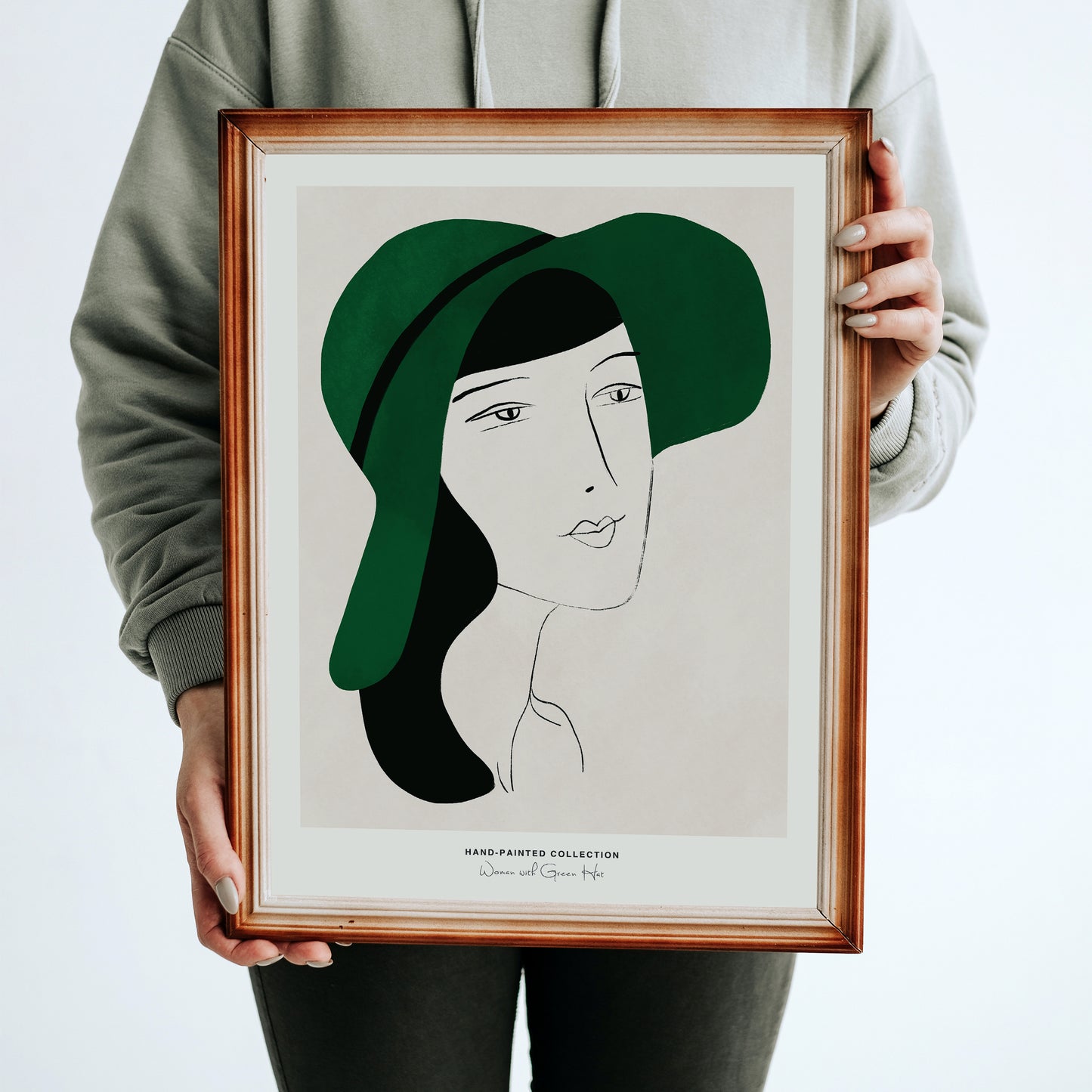 Woman with Green Hat | Hand-Painted Collection Poster