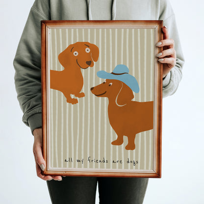 All My Friends Are Dogs Retro Funny Poster