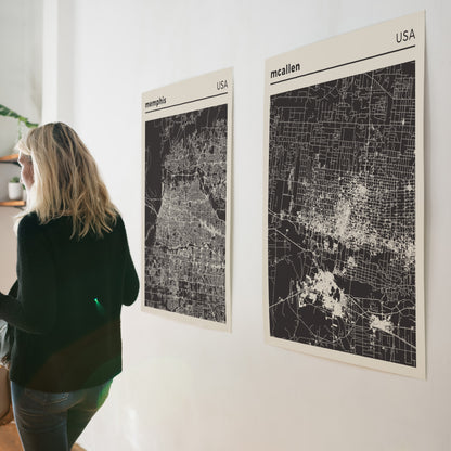 McAllen, USA - Black and White City Map Poster