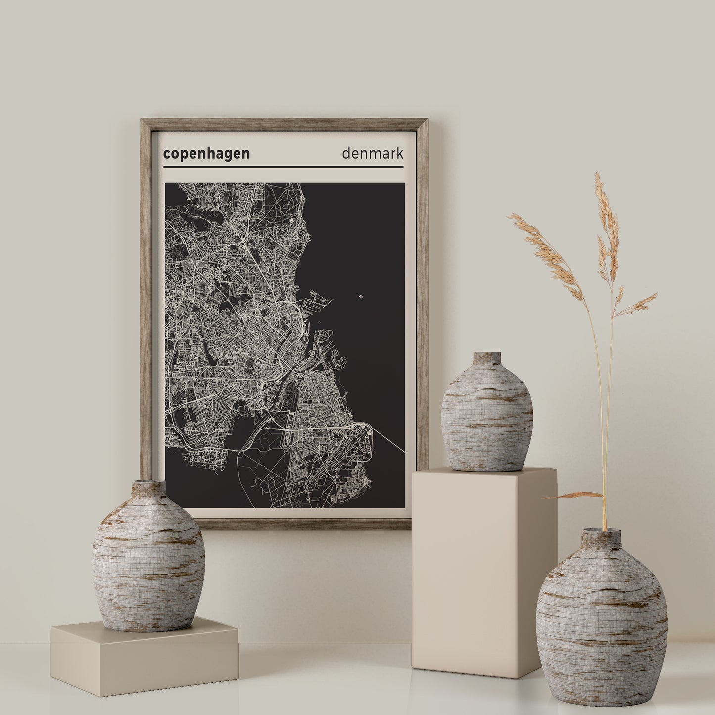 Copenhagen City Map - Black and White Poster