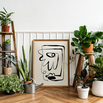 Handdrawn Black Line Art Abstract Face Poster