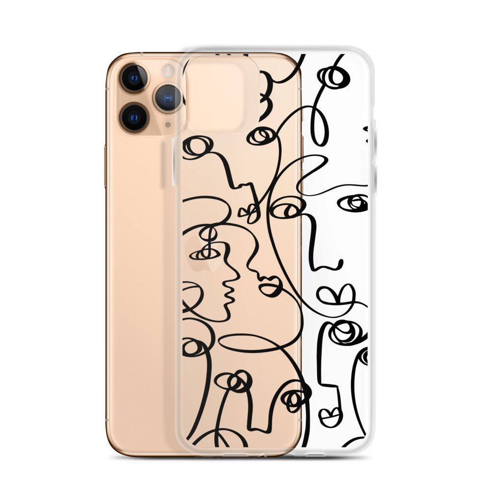 Black Line Art Faces iPhone Case