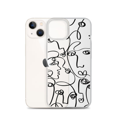 Black Line Art Faces iPhone Case