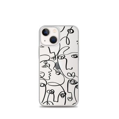 Black Line Art Faces iPhone Case