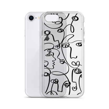 Black Line Art Faces iPhone Case