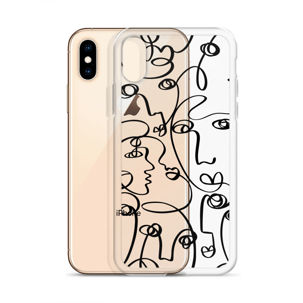 Black Line Art Faces iPhone Case